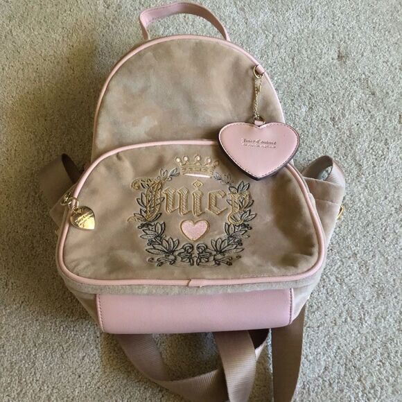 Y2K Juicy Couture Heritage Velour Backpack Cafe - Picture 1 of 7
